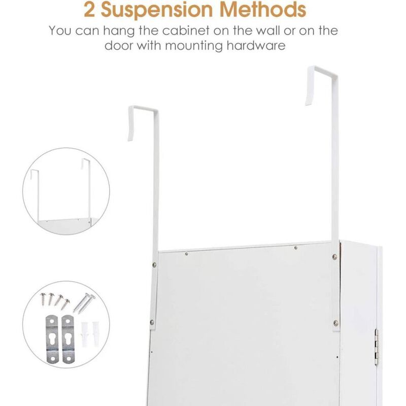 Hivvago 2-in-1 Wall or Door Mounted Jewelry Organizer Full Length Mirror in White