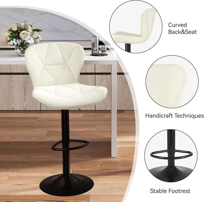 Faux Leather Swivel Bar Stools Set of 2, Adjustable Counter Height Kitchen Chairs, Iron Frame High Backrest 360&deg; Barstools for Kitchen Counter, Outdoor image number 4