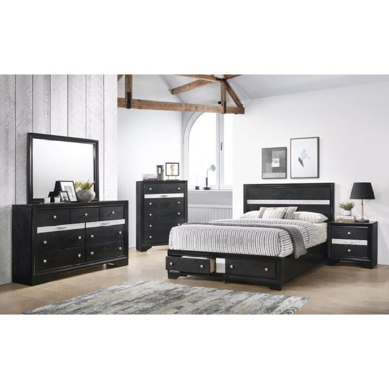 Streamdale Traditional Matrix 2 Drawer Nightstand In Black Color Made With Wood