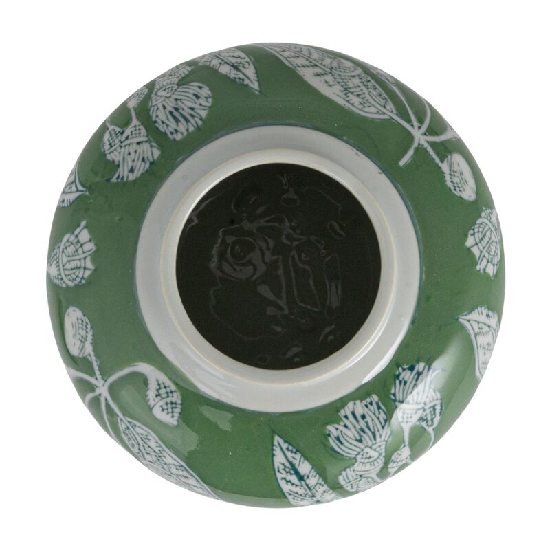 Decorative Ceramic Ginger Jar with Lid, Green image number 4