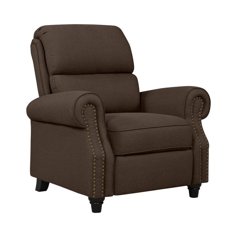 ProLounger Bustle-Back Pushback Recliner with Nailheads in Brown Linen