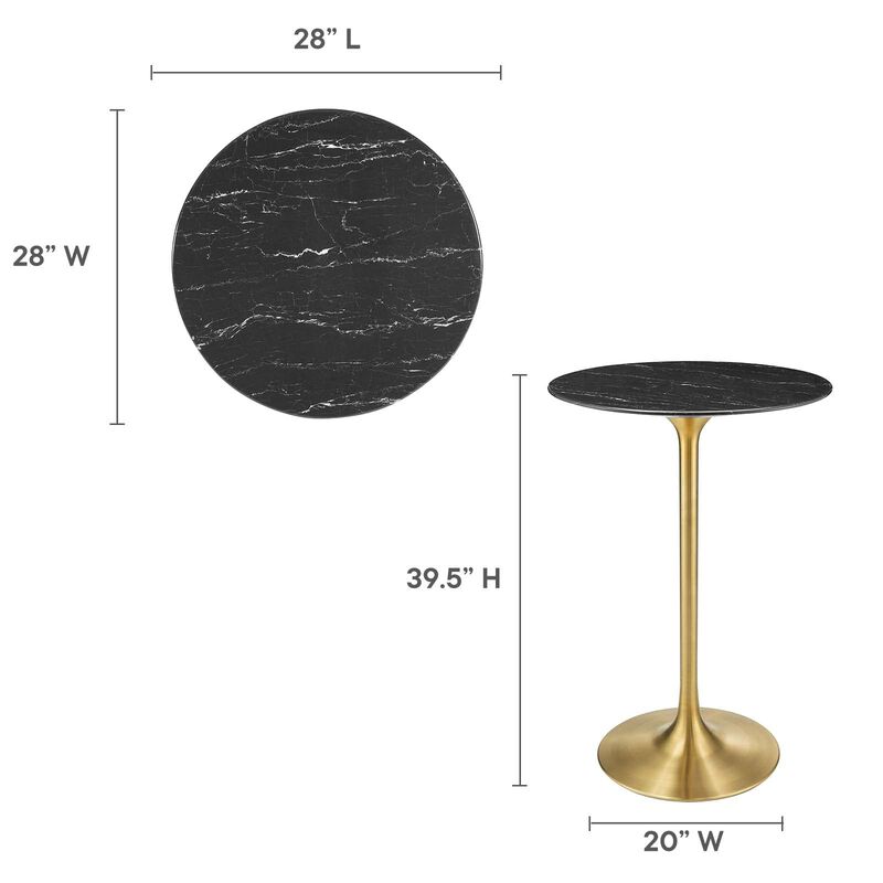 Modway Lippa Round 28" Artificial Marble Mid-Century Modern Bar Table in Gold Black image number 2