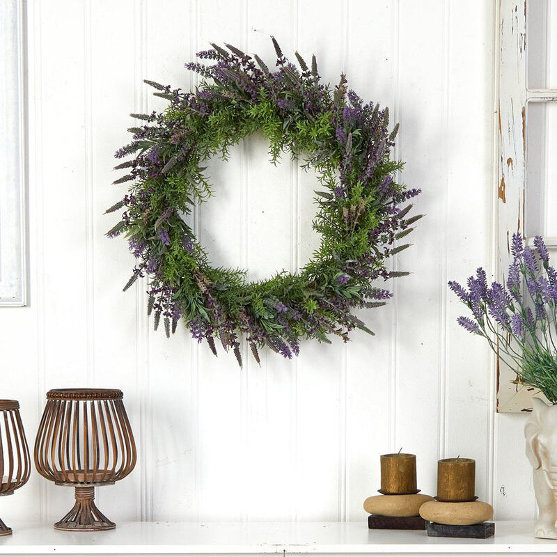 Nearly Natural 24-in Lavender Artificial Wreath