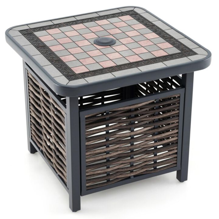 Hivvago 21.5 Inches Outdoor PE Rattan Side Table Square End Table with Umbrella Hole