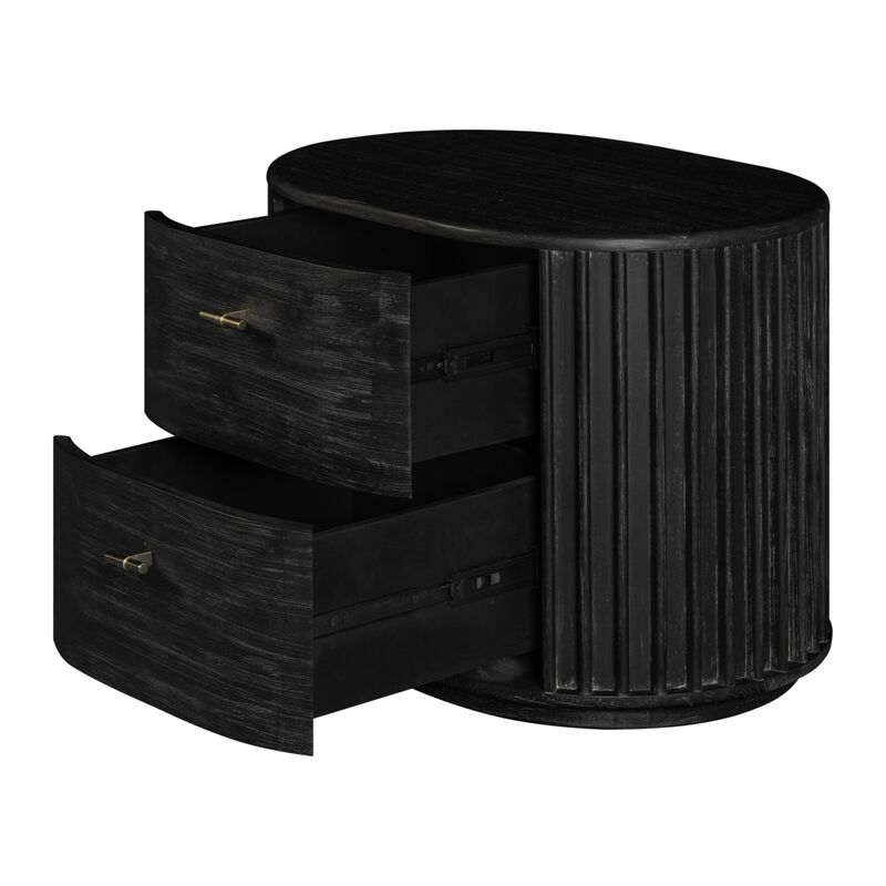 Fely Nightstand, 2 Drawers, Gold Metal Handles, Black Acacia Veneer image number 2
