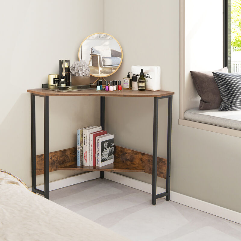 Costway Triangle Computer Desk Corner Desk Home Office w/Power Outlets USB Ports Black