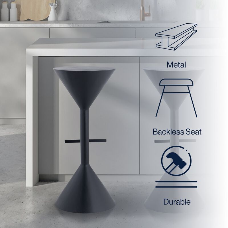 Chronos Modern Industrial Iron Hourglass Backless Bar Stool with Foot Rest