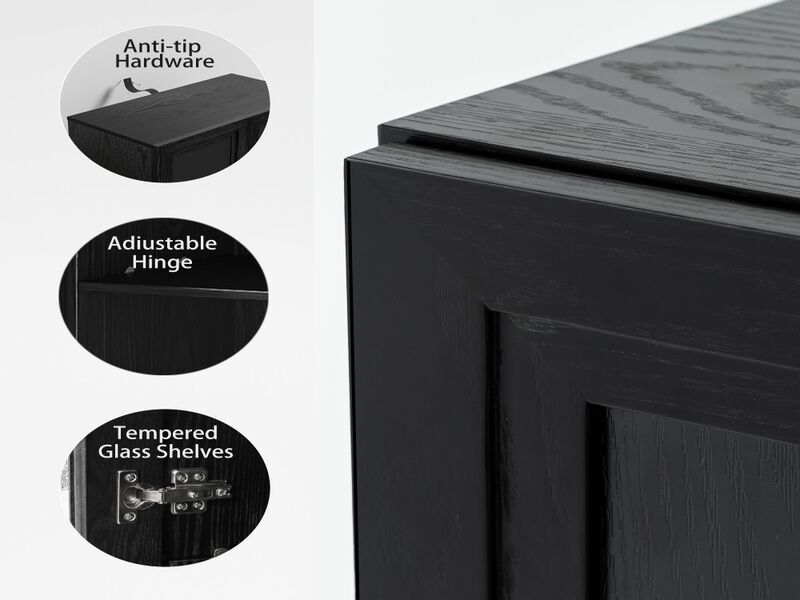 Modern Black Wooden Storage Cabinet - 6 Tier Organizer with Four Doors