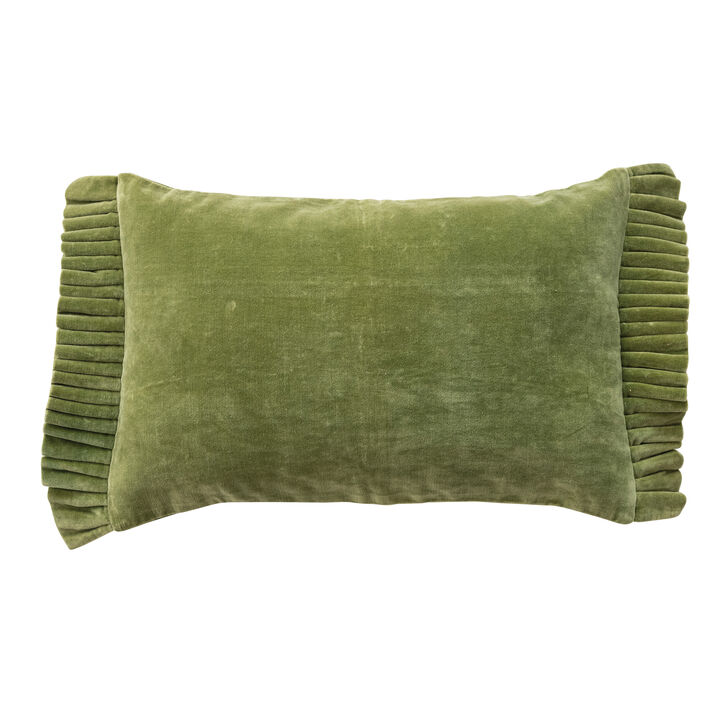 Velvet Ruffle-Edged Lumbar Pillow in Moss Green