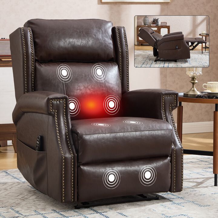 Manual Recliner Chair in Faux Leather for Living Room with Heavy Duty Motion Mechanism, 8 vibrating nodes and 3 massage modes