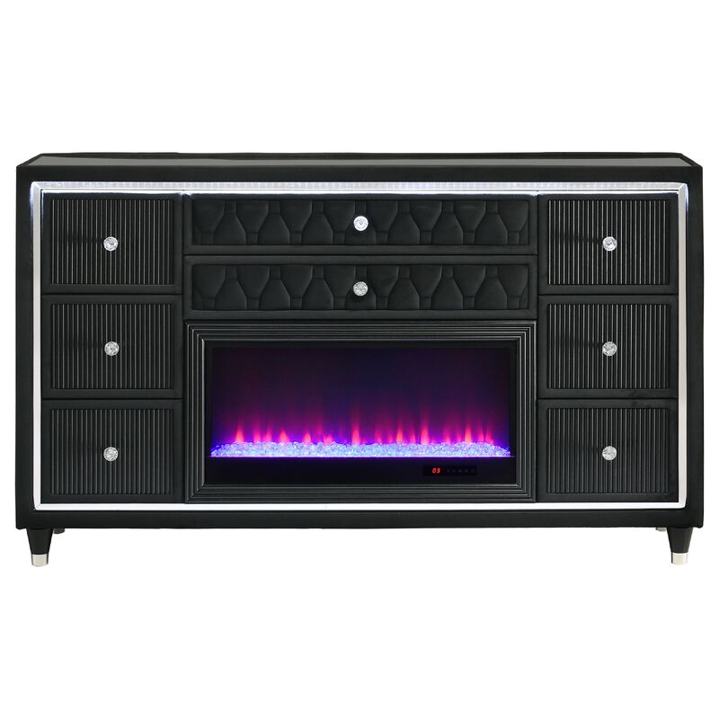 Maren Wide Dresser, 8 Drawers, LED Flame box, Velvet image number 0