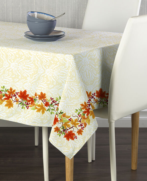 Fabric Textile Products, Inc. Square Tablecloth, 100% Polyester, Textured Thanksgiving Garland Border