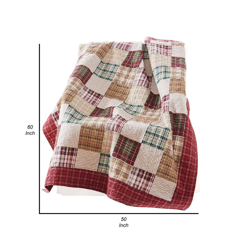 Evi 50 x 60 Inch Quilted Patchwork Throw Blanket, Soft Multicolor Cotton - Benzara
