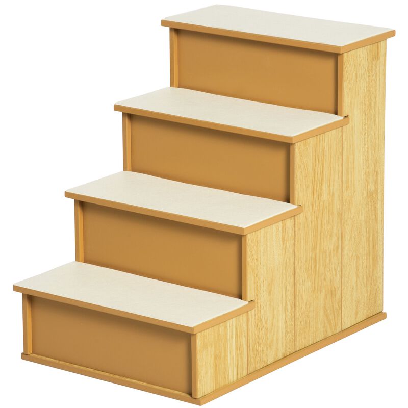 Natural Pet Steps: 4-Tier Wood Dog Stairs with Cushioned Cover image number 0