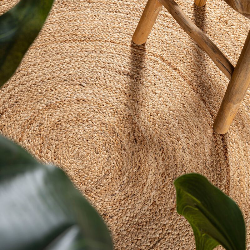 Petal Boho Jute Scalloped Circle Natural Area Rug