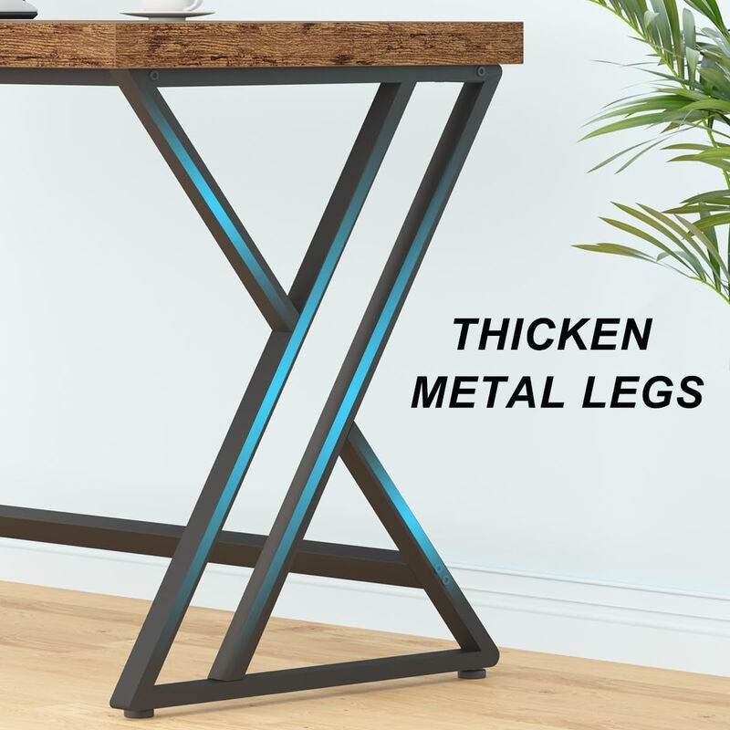 Top True Wood Computer Desk, Modern Writing Desk with Metal Legs for Home Office image number 5