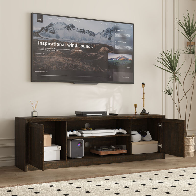 FUFU&GAGA 2-Door TV Stand with Black Metal Handles, Dark Brown Wood Grain Finish (70.9"W x 15.7"D x 21.7"H),Dark Brown