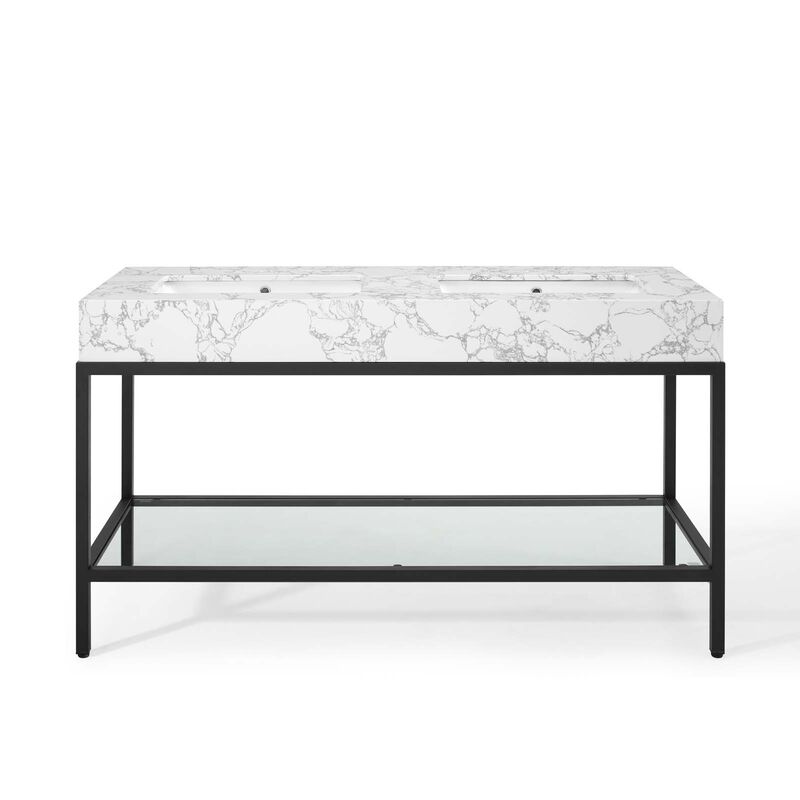 Kingsley 60" Black Stainless Steel Bathroom Vanity image number 3