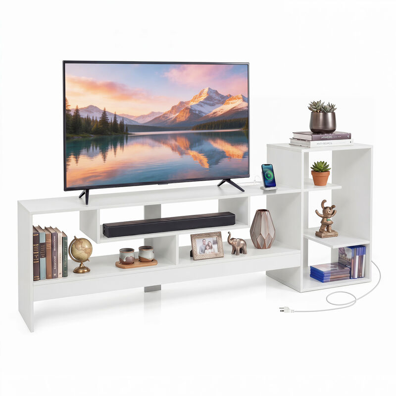 Modern TV Stand with Cube Storage Shelves and Charging Power Outlets image number 3
