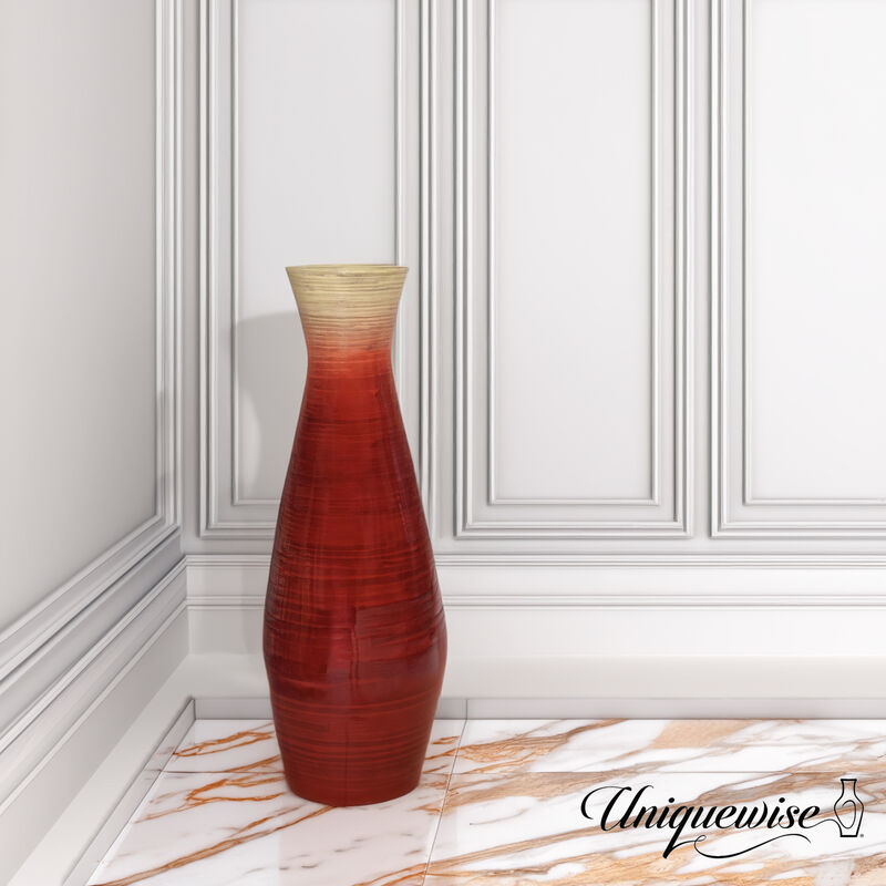 28" Bamboo Floor Vase Handmade Glossy Red Vase image number 6