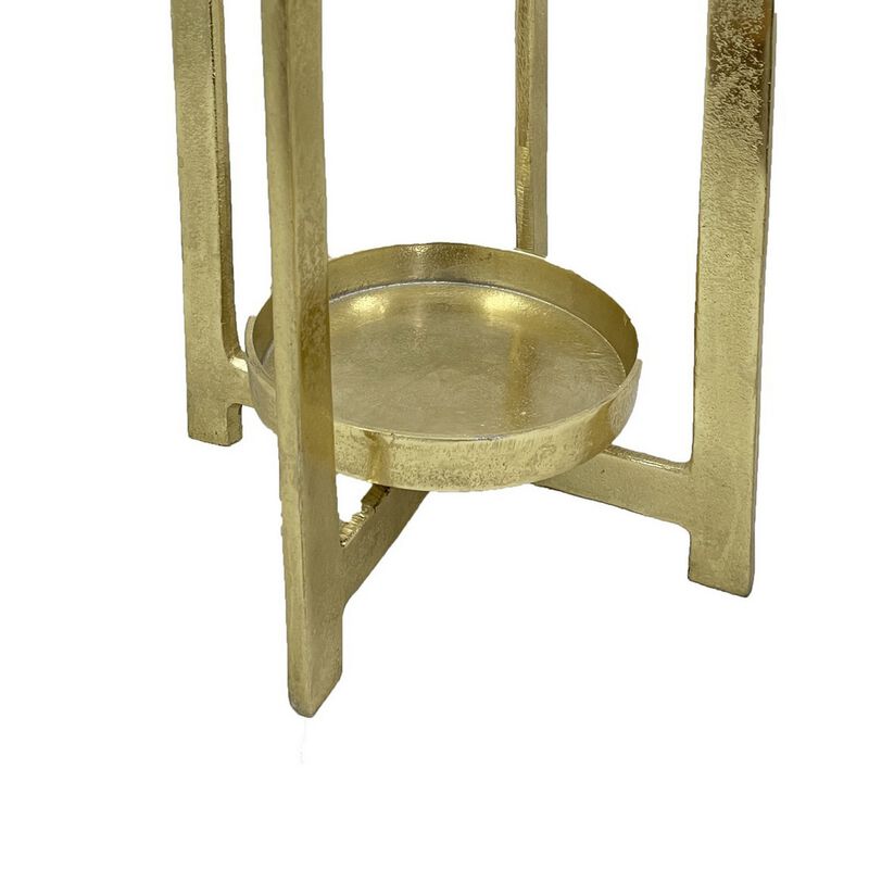 Siana Lantern Candle Holder, 20 Inch Classic Gold Finished Metal Frame - Benzara