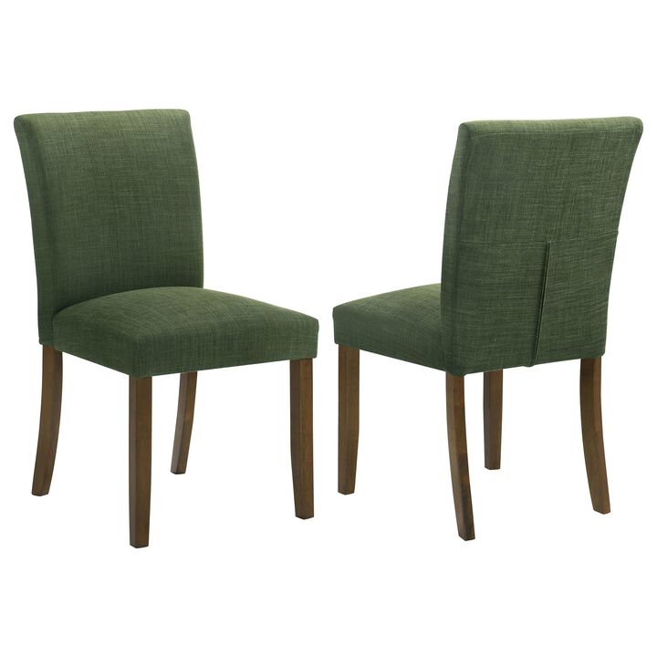 Cana Dining Chair Set of 2, Green Fabric Foam Cushion, Brown Wood Legs - Benzara