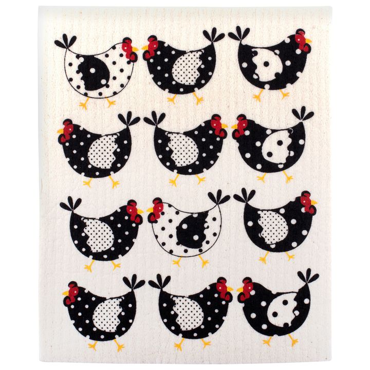 Set of 4 Daisy White and Black Rectangular Chickens Dishcloths 7.75"