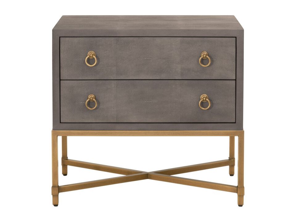 Dual Tone 2 Drawer Nightstand with Ring Pulls, Gray and Gold - Benzara