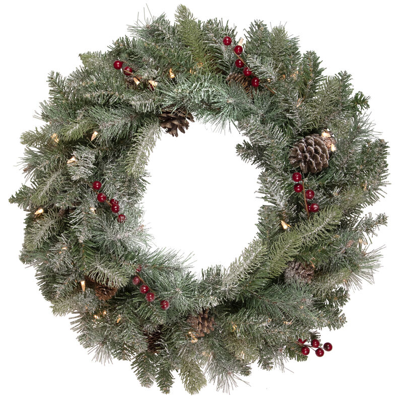 Pre-Lit Snowy Waterloo Pine Artificial Christmas Wreath - 24-Inch  Clear Lights image number 1