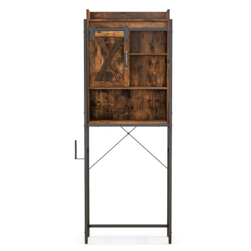 Hivvago 4-Tier Multifunctional Toilet Sorage Cabinet with Adjustable Shelf and Sliding Barn Door