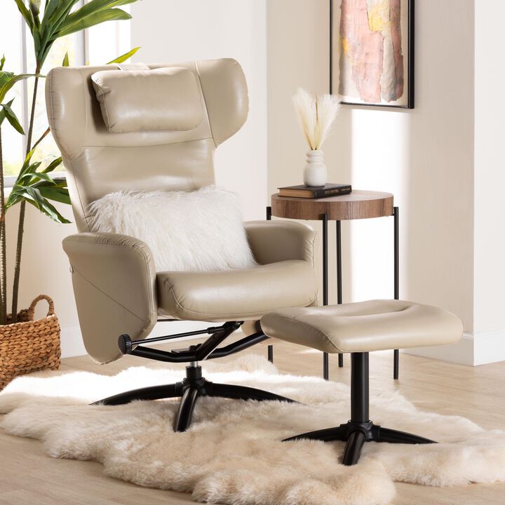 Baxton Studio Elwood Modern Black Faux Leather 2 Piece Lounge Chair and Footrest Set