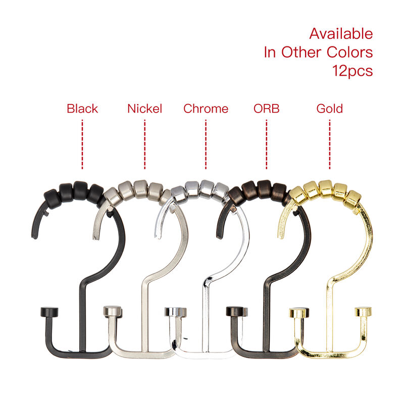 Metal Double Shower Curtain Hooks, Set of 12 image number 9