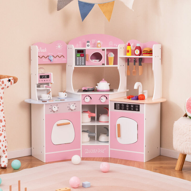 Multi-Feature Wooden Kitchen Set for Kids &ndash; Includes Slide, Coffee Machine, Sink & Stove