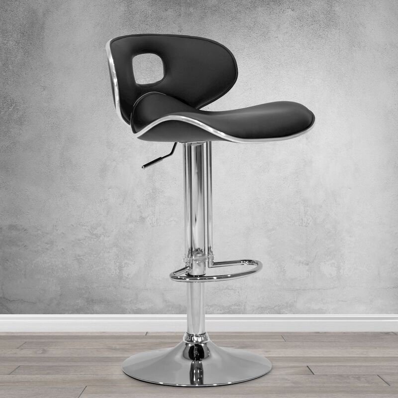 Glamour Home Set of 2 Adria Black Faux Leather Chrome Frame Adjustable Height Bar Stool