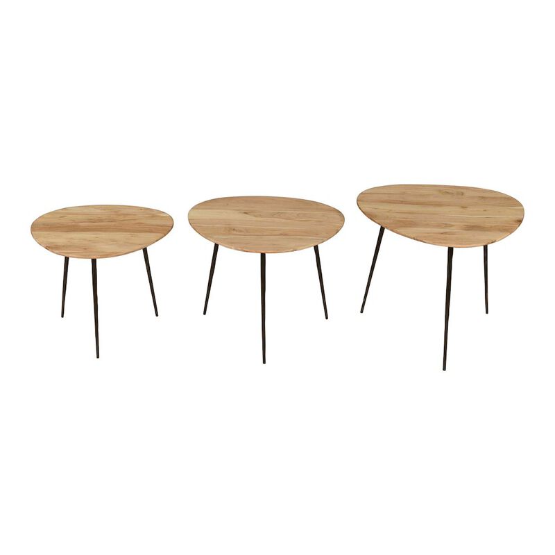 Jofran Reeves Abstract Contemporary Solid Acacia Wood Nesting End Tables (Set of 3)