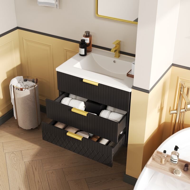 ELEMENT ACE Modern Wall Mounted Floating Bathroom Cabinet with Ceramic Basin Sink image number 3