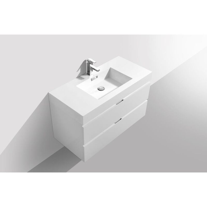 Kubebath Bliss 40 High Gloss White Wall Mount Modern Bathroom Vanity