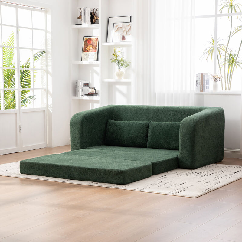 GOODSILO 2-in-1 Pull Out Foldable Loveseat Sofa Bed with Armrest & Backrest Pillows image number 3