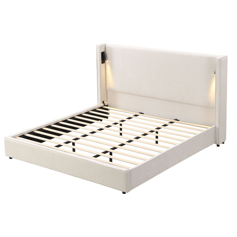 Christopher Knight Home Walter Wood Upholstered Platform Bed with Headboard and Reading Lamp image number 5