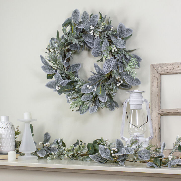 Iced Leaves and Winter Berries Artificial Christmas Wreath - 24 inch  Unlit