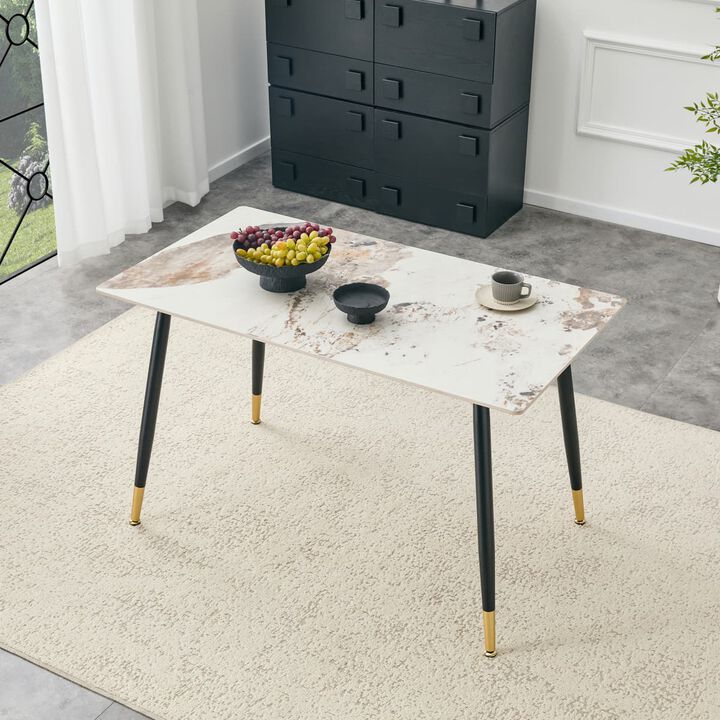 Rectangular Sintered Stone Dining Table Heat and scratch resistant kitchen dining table Metal base dining table with rounded corners