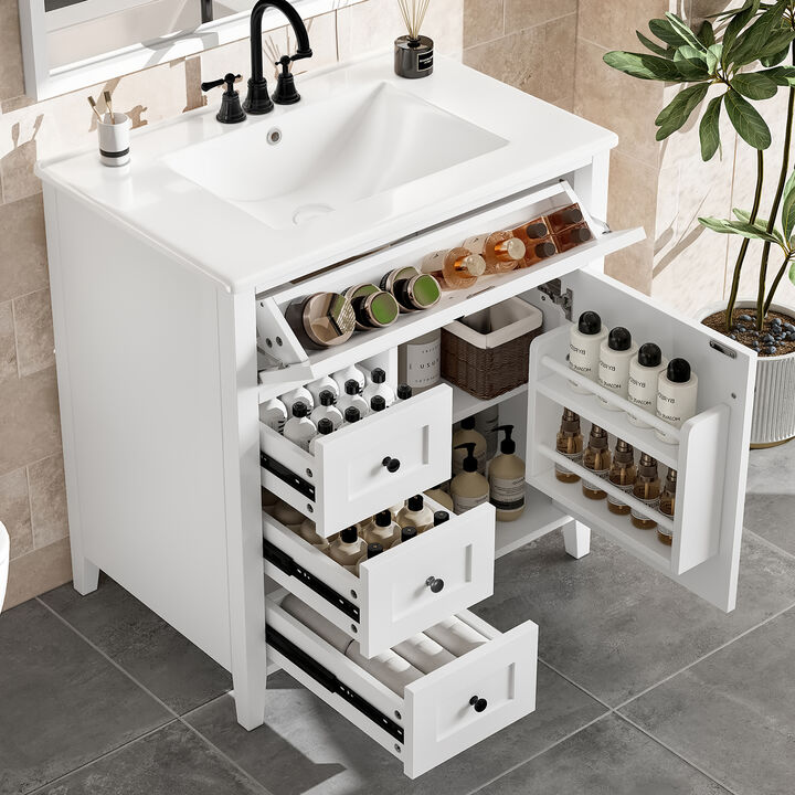 Merax Bathroom Storage Vanity with 3 Left Drawers, Right Cabinet with Adjustable Shelves