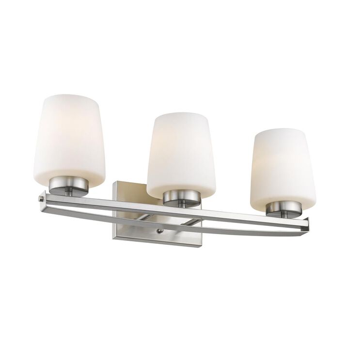 Olivia Contemporary 3 Light Brushed Nickel Bath Vanity Light Etched  Glass  23 in.