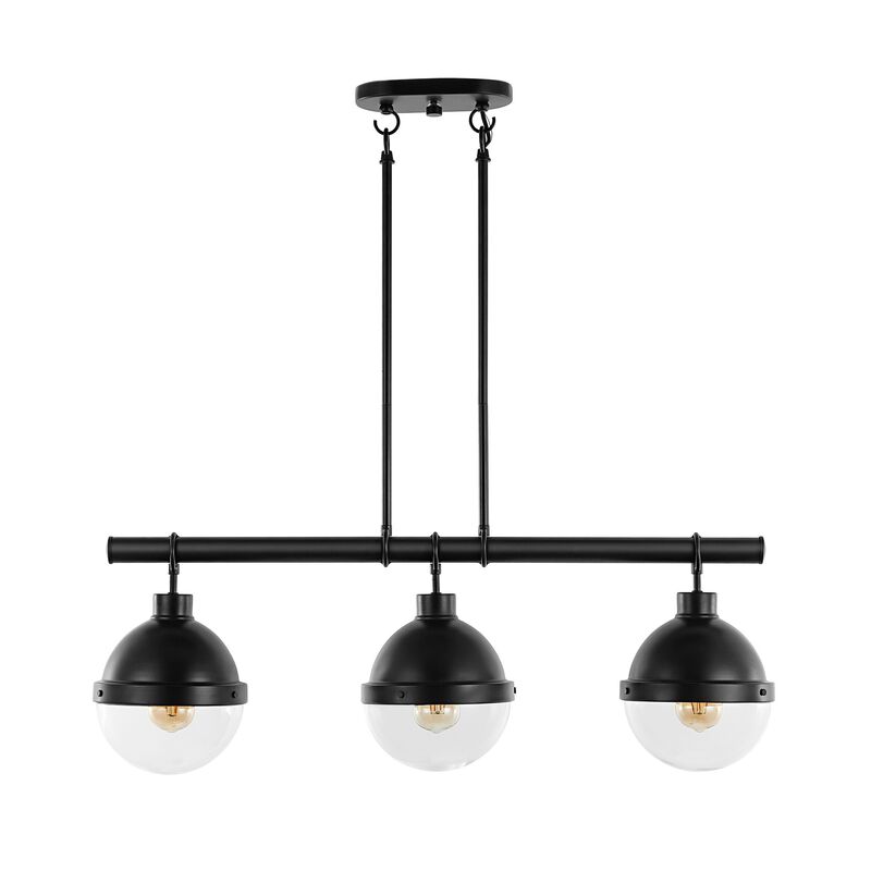 Caleb 3-Light Industrial Farmhouse Iron/Glass Linear LED Pendant