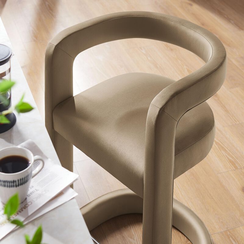 Modway Winslow Performance Velvet Counter Stool with Stainless Steel Footrest in Taupe image number 4