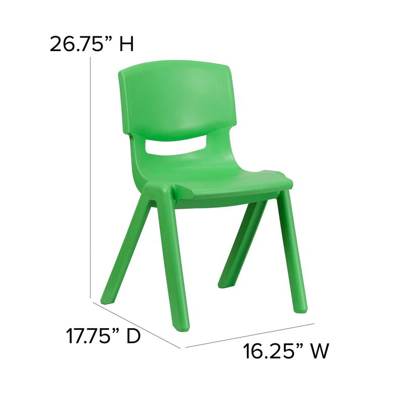 Flash Furniture Whitney 2 Pack Green Plastic Stackable School Chair with 15.5" Seat Height image number 1