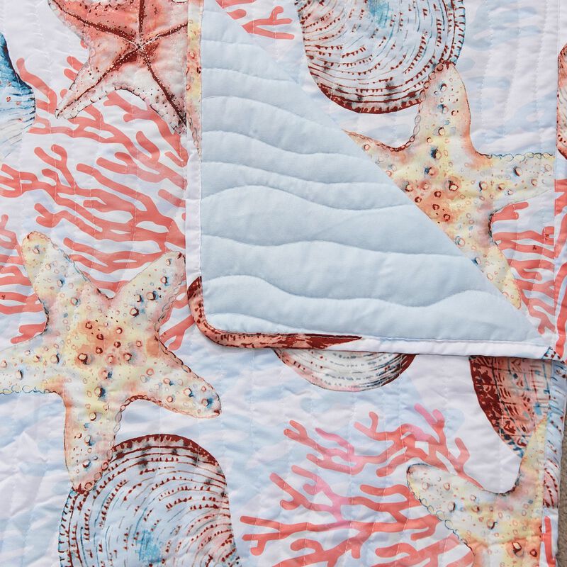 Gul 60 Inch Throw Blanket, Coastal Shell Print, Blue Microfiber Fabric-Benzara