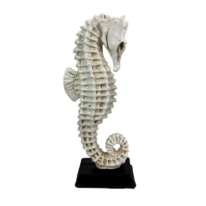 Seahorse Statue Coastal Nautical Resin Tabletop Sculpture 10 Inch Off White