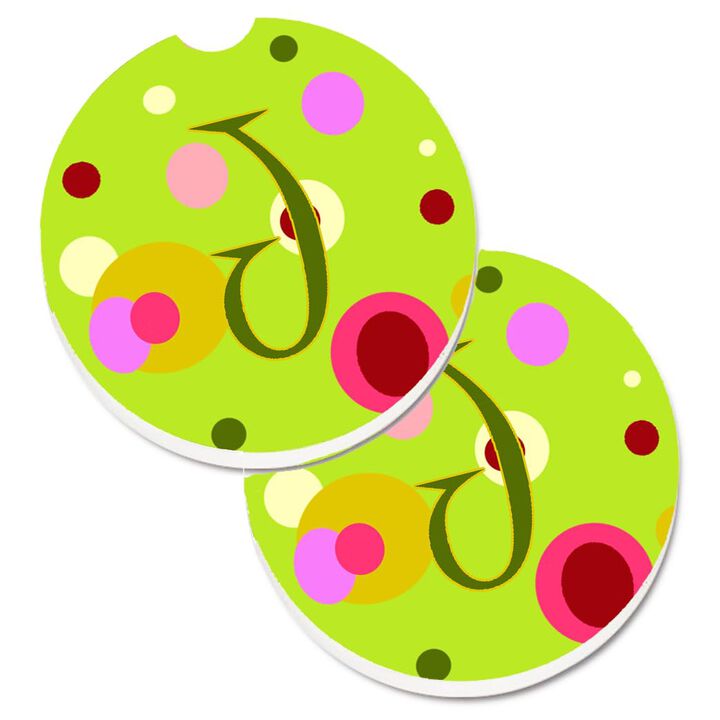 Caroline's Treasures Letter J Monogram - Lime green Set of 2 Cup Holder Car Coasters CJ1010-JCARC, 2.56, Multicolor