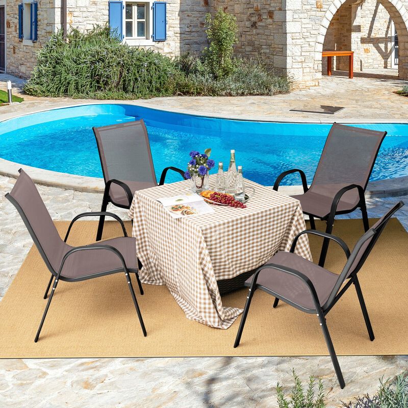 Set of 4 Stackable Patio Dining Chairs with Armrests and Breathable Fabric image number 2